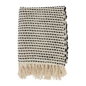 Saro Lifestyle TH242.BK5060B 50x60 in. 25% Acrylic-Cotton Fringe Finesse Textured Stripe Woven Oblong Throw Blanket, Black