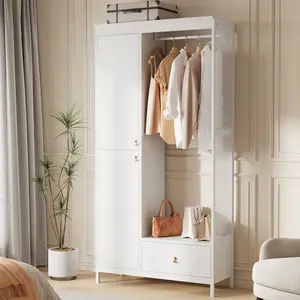 78.9" Armoire Wardrobe Closet with Shelves and Hanging Rod, Large Fixed Compartment for Bedding & Luggage, Open Design of the Hanging Area, Metal Frame Wardrobe Cabinet for Bedroom