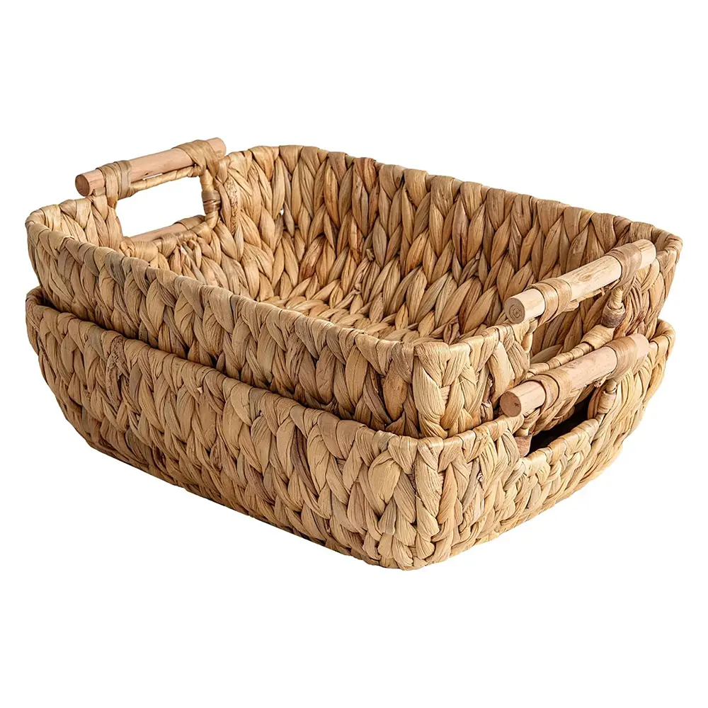Natural rattan storage baskets, rattan organizing baskets, storage baskets with handles, wind chime stands, gifts, and baskets for shelving