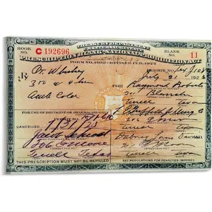 1920s Prohibition Whisky Prescription Poster (1) Canvas Print Wall Art Decoration Living Room Office Bedroom Aesthetic 18x12inch(45x30cm) Frame-style