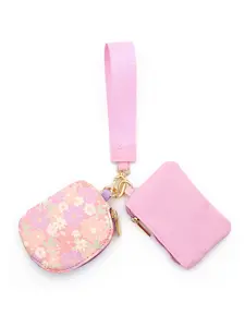 Double Zipper Floral Wristlet Wallet, Multi-Purpose Coin Lipstick Organizer, Compact Daily Carry Bag, Casual All-Season Accessory