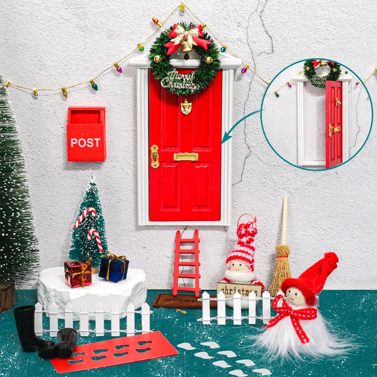 22 Pcs Cute Elf Door Set Fairy Doors Outdoor Decor for Child Fairy Tale Ornaments for Thanksgiving Decor and Christmas Garden Gnomes Flowers Wind Chim