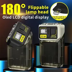 Rechargeable EDC Flashlight with 180° Flip Head, 6 Modes, Digital Display, Matte ABS, USB Charging, 350-500 Lumen, Non-Waterproof, 0.0-656.17ft Range, for Valentine's, Thanksgiving, Christmas, Father'S Day, Halloween - Lithium Battery-Power