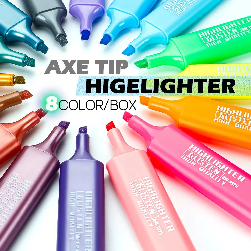 8 Color Glitter Metallic Highlighters, Large Capacity Fluorescent Markers, Student Study Notes Pen, DIY Journal Essential, Highlighters Pens