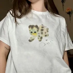 Charm cat Clairo tee, Clairo Charm album merch Fabric Fitted