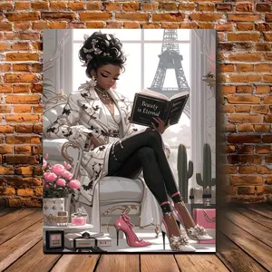 Fashion Black Woman Fashion Canvas Art - Wrapped Wooden Frame, Fashion African American Wall Decoration, Suitable for Office and Home Poster Ornaments