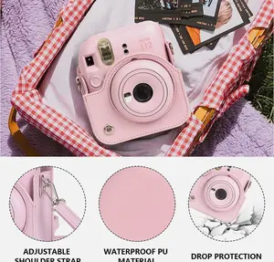For Fujifilm Instax Mini 12 Case Mint pink PU Leather Cover+Free Photo Album