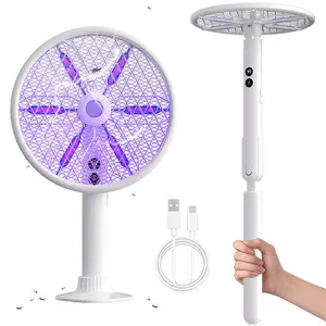 WINDLAB Rotating Head Electric Fly Swatter Racket Rechargeable Bug Zapper Racket Bug Zapper Indoor Fly Zapper Mosquito Zapper Flies Killer for Indoors, with a Telescopic Extension