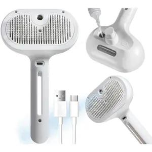 Pet Brush - Pet Hair Removal Comb with Water Tank and Release Button, Cat/Dog Steam Brush, Cat Bath Brush, Cat Brush with Steam for Shedding - Pet Spray Hair Comb (White)