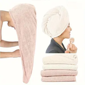 2 Pack Microfiber Hair Towel Wrap for Women, Super Absorbent Quick Dry Hair Turban for All Hair Style Anti Frizz, Large Hair Drying Towel with Button, Bathroom Towel Set
