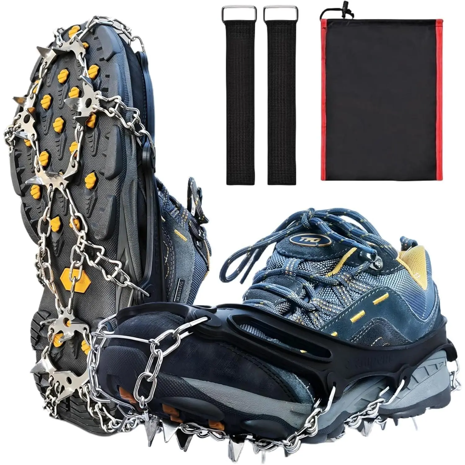Ice Cleats Traction Snow Grips - Stainless Steel Spikes Crampons for Hiking, Fishing, Walking, Climbing