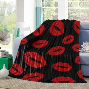Valentine'S Day Throw Blanket Lip Pattern Red Valentine Blanket Romantic Soft Blanket