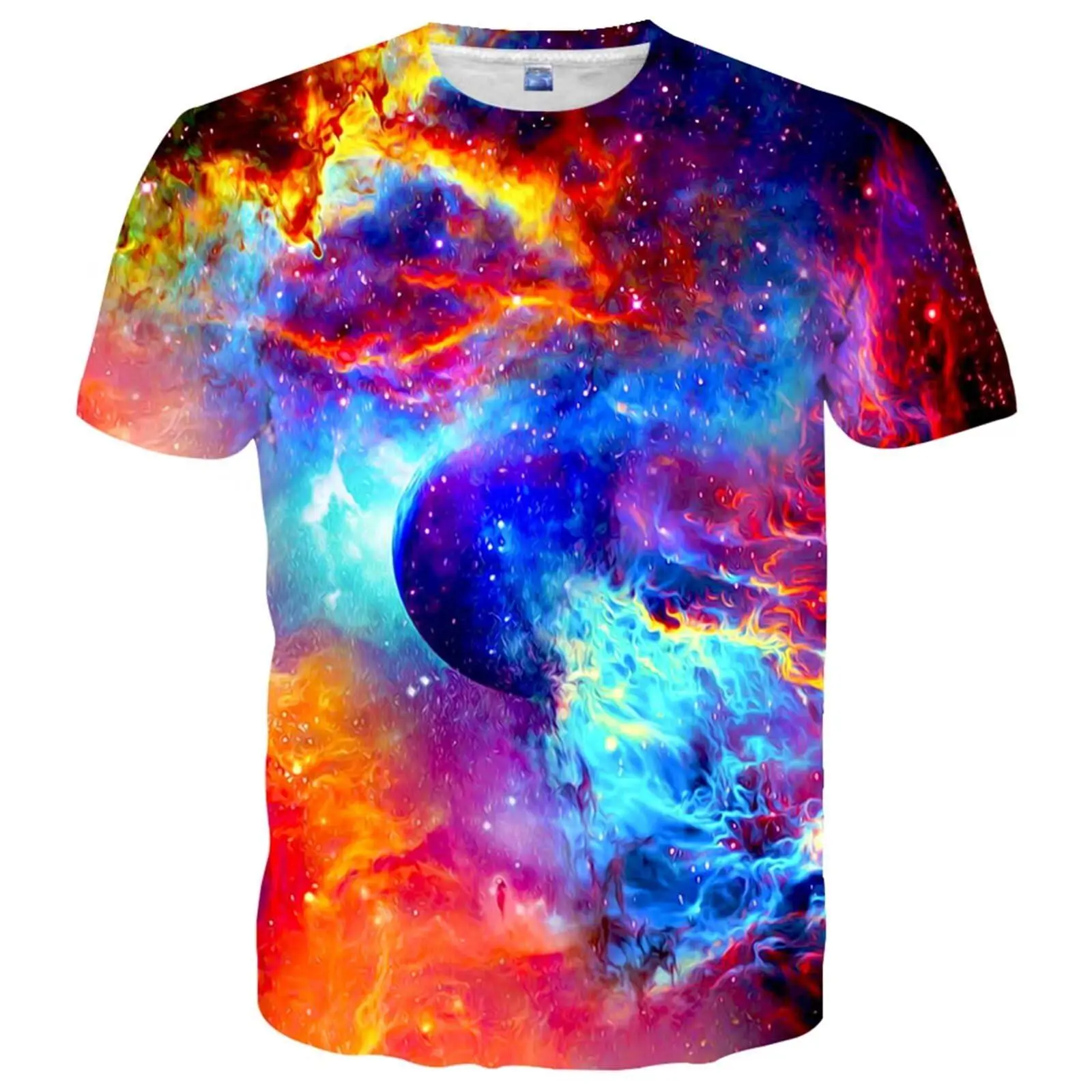 Unisex Vibrant Galaxy Nebula Planet 3D Digital Print T - Shirt, Colorful Cosmic Space Stars Design for Men Women, Casual Daily Wear Music Festival Party Streetwear