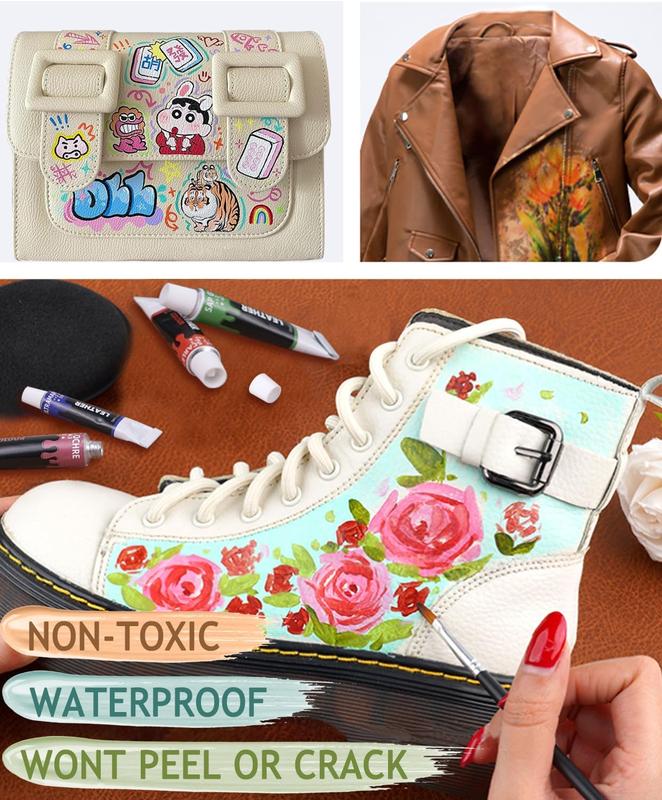 Colorful Acrylic Leather Paint for Shoe Painting- 12 Color Leather Paint for Bag & Wallet Decor, Leather Jacket Care, Crafts DIY & Customizing Leather Projects crayon cerulean Art Supplies coloring supplies