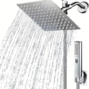 8 Inch Rain Shower Head with Handheld, High-pressure Shower Head Combo and 2-in-1 Handheld Showerhead, Powerful Low-pressure Water Shower Spray