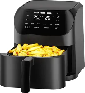 Air Fryer 6.2 QT Large Capacity Oilless Hot Air Fryers Oven 1500W  Cooker with 8 Presets, Digital LCD Touch Screen, Visual Cooking Window, Non-Stick Basket, Included Recipe (Black-M)