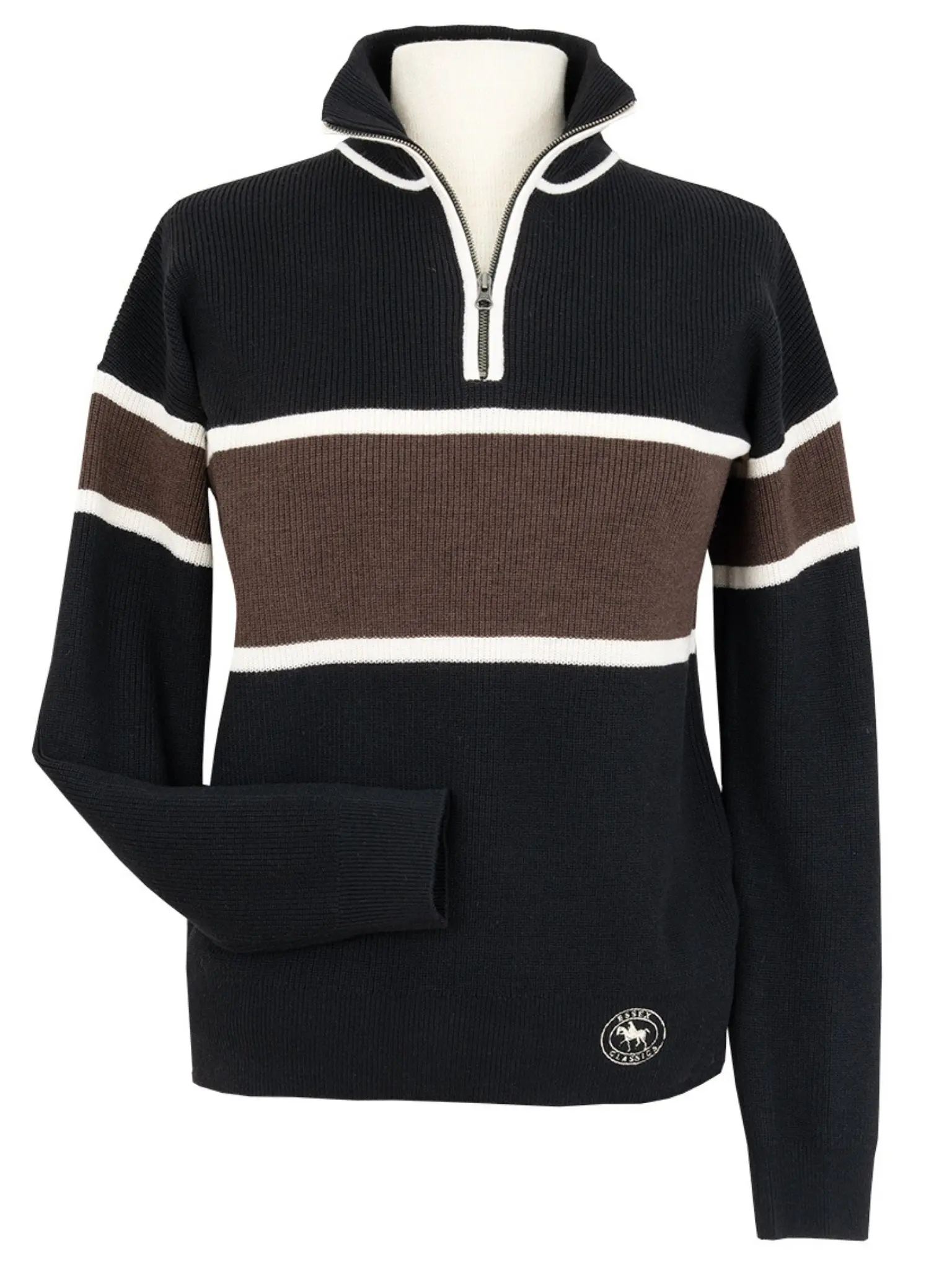 Oxford Quarter Zip Sweater - Black & Chocolate