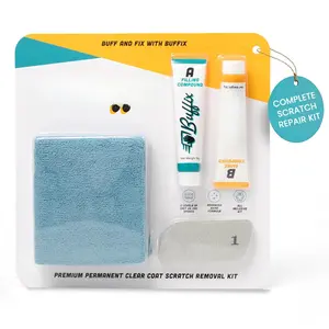Scratch Remover Kit for .  for  Clear Coat Repair, Wax Removal & Erase . Includes Buffing Pad, Filling/Polish Rubbing Compound, & Polishing Cloth
