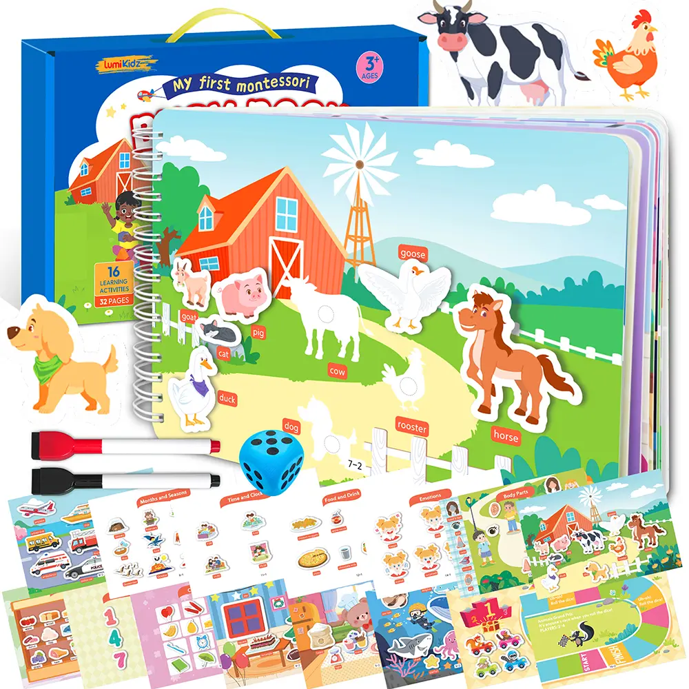 [SchoolMustHaves] LUMIKUIDZ Montessori Unisex First Busy Book for Toddlers 3-5 Years - Water Resistant, Sticker Puzzles Skills, Homeschool Learning Activities, TikTok Shop Back to School