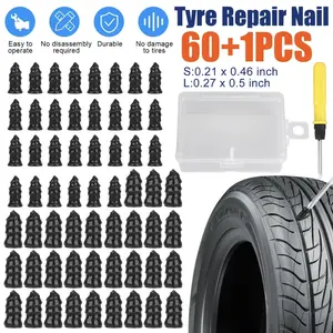 60PCS Tire Plug Kit, Tire Repair Rubber Nails, Vacuum Tyre Repair Screws Fast Repair Kit with a Box, Screwdriver, for Car Motorcycle Truck ATV Tire Puncture Repair