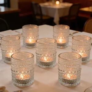 24 Pcs Clear Glass Votive Candle Holders, 2.6" Embossed Dot Tealight Holders for Wedding Centerpieces, DIY Candle Making & Home Decor