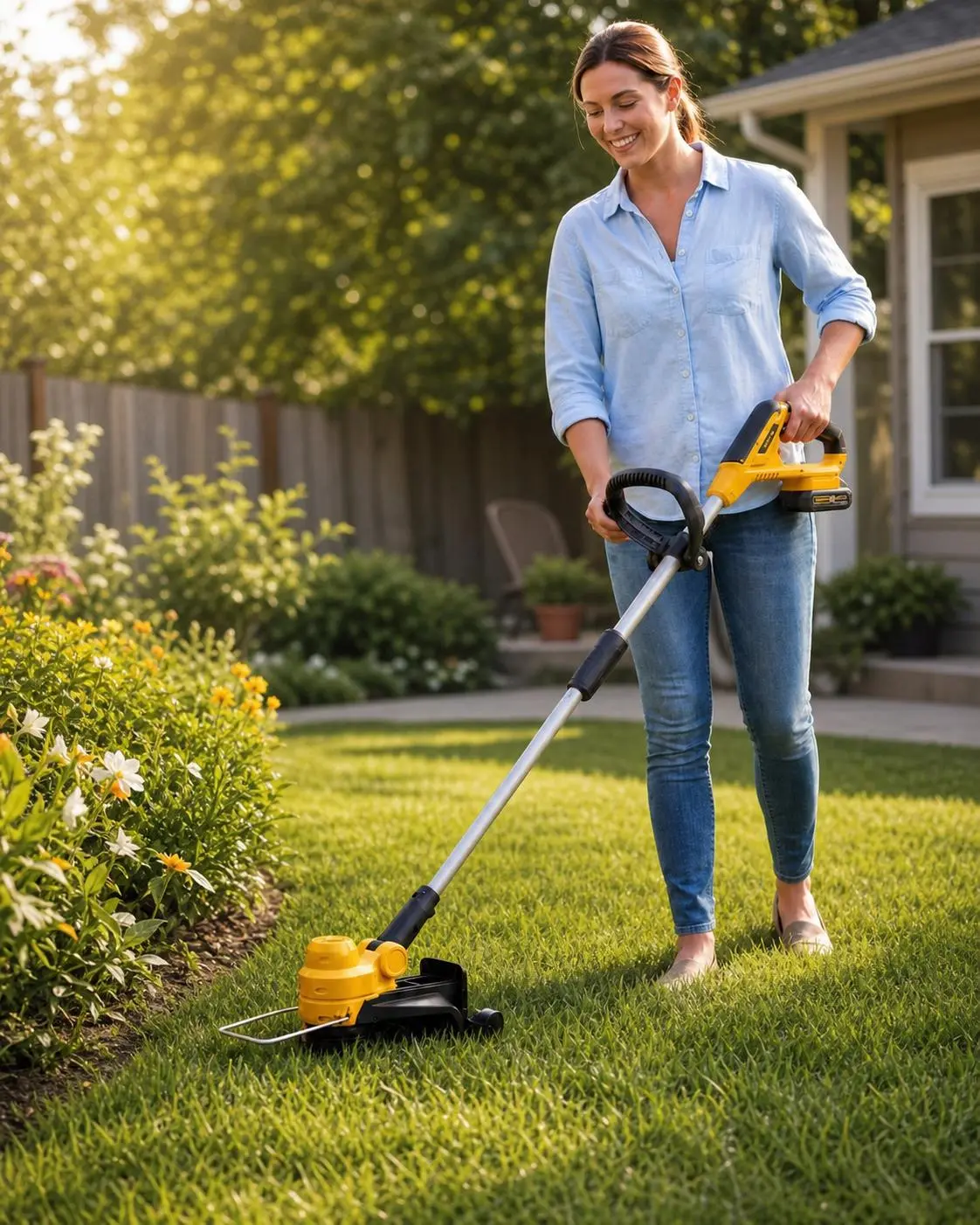 Garvee 20V Wireless String Trimmer 12" – 2-in-1 Edger & Grass Cutter, 2 x 2.0Ah Batteries, 8 Spool Lines, Fast Charger, Lightweight, Auto Line Feed, Wheels – Ideal for Garden & Yard Maintenance
