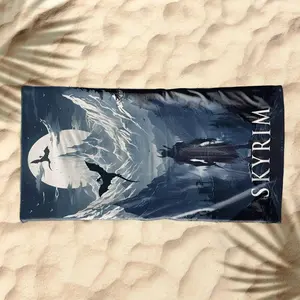 1 piece The Elder Scrolls: Skyrim Dragon Knight Adventure themed beach towel - Microfiber comfortable flannel sofa blanket, suitable for beds and sofas, all-season use, modern design, digitally printed pattern, 100% polyester material, machine