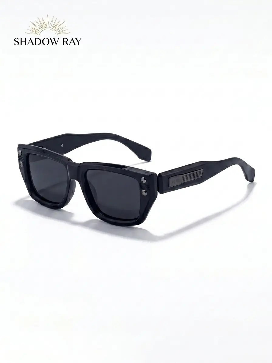 Vintage Chunky Rectangle Sunglasses Matte Black Rivet Frame UV Protection Outdoor Driving Fashion Glasses For Unisex