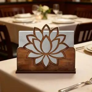 Handmade Lotus Design Wooden Paper Towel Holder, Vintage Style, Modern Rustic, Table Decor, Hotel, Home, Office Use