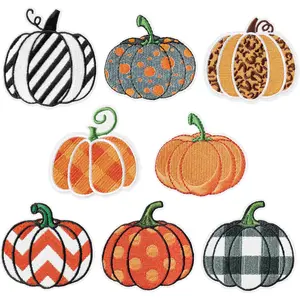 8 count Pumpkin Iron on Patches Fall Thanksgiving  Plaid Leopard Stripe Dot Sew on Repair Embroidered Applique  Harvest  DIY Craft Accessories Gifts for Clothing Backpack Hat