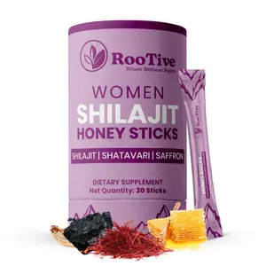 Rootive Himalayan Shilajit for Women – Ultra Shilajit Honey Sticks with Himalayan Honey, Shatavari & Saffron, Strawberry Flavor, 300mg, 30 Count