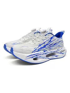 Parent-Child White-Blue Breathable Supportive Sports Shoes, Streamlined Hollow Cushioning with Knob Lock, Secure Fit for Stability, Soft Cushioning Comfort, Suitable for Gym Training, Light Outdoor Hiking and Parent-Child Fitness Check-ins