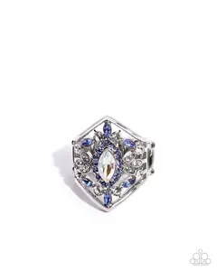 Sophisticated Shield - Blue and White Rhinestone Silver Ring - Paparazzi