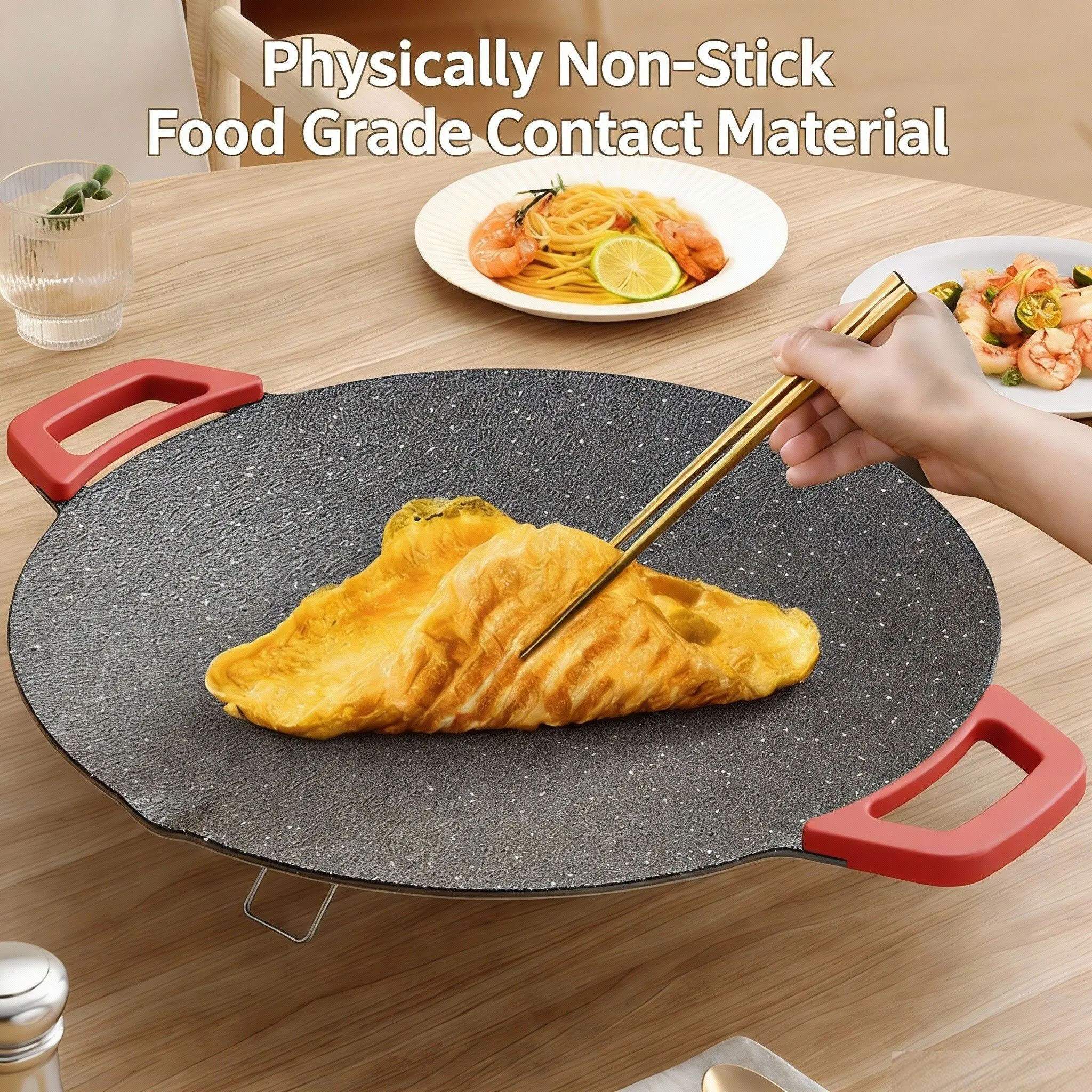 Household Electric Round Smokeless Adjustable BBQ Grill with Nonstick Maifan Stone Griddle, Multifunctional Pan with Precise Heat Settings and Stable Structure for Grilling, Frying, Nonstick Griddle