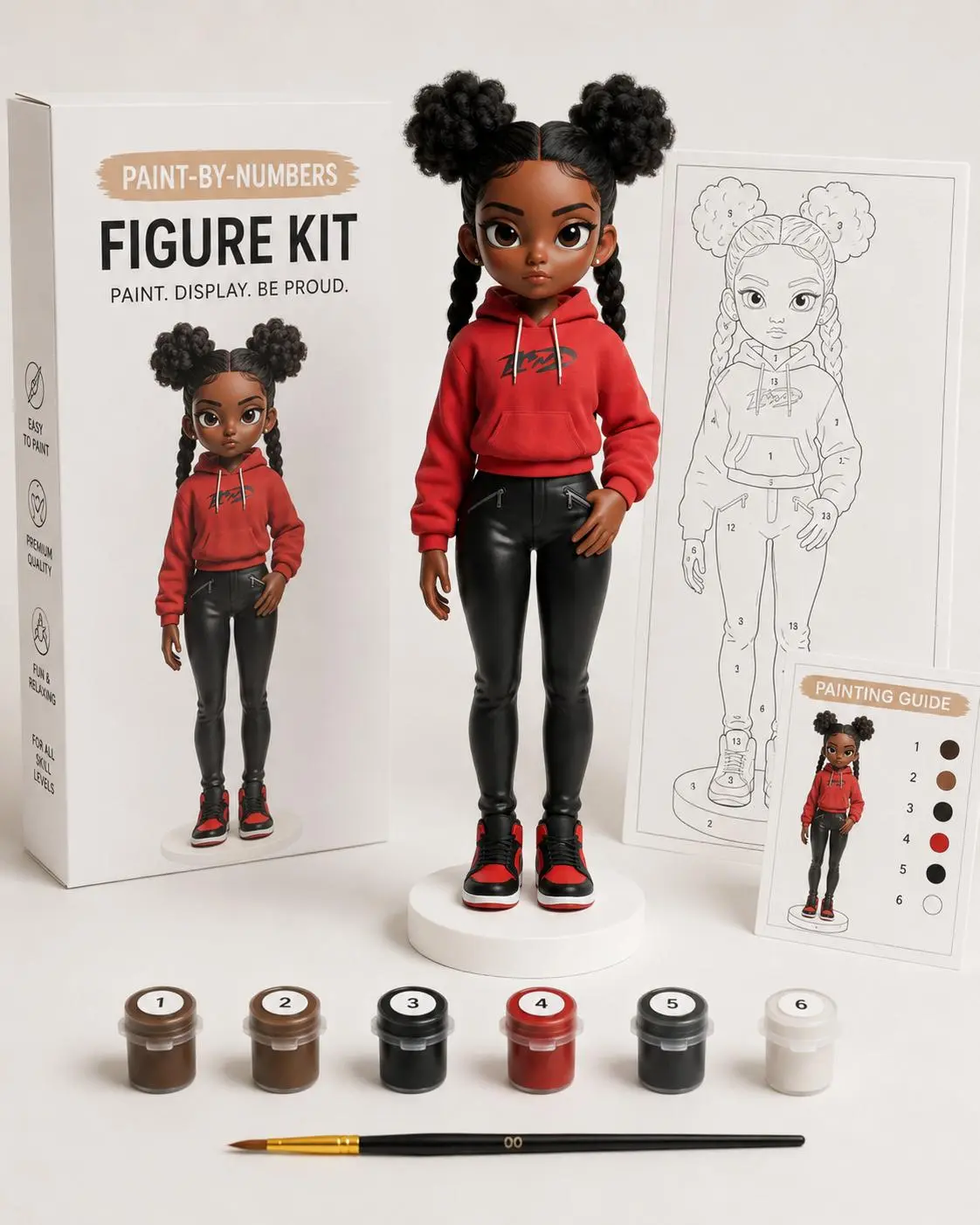 DIY Paint-by-Numbers Collectible Figure Kit - 7.5 in Made in USA Set with Acrylic Paints, Brushes, Palette & Guide