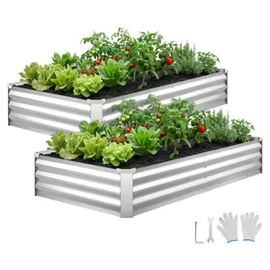 VEVOR 2-Pack Galvanized Raised Garden Beds, 6x3x1 ft Rectangular Metal Planter Boxes Kit with Metal Build, Bottomless Elevated Alu-Zinc Outdoor Planting Boxes with Gloves for Flowers, Vegetables, Silver