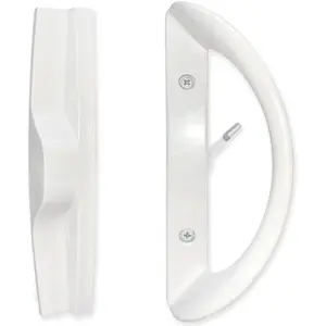Patio Sliding Door Handle Set,  Replacement Mortise Style Handle Set Fits Door Thickness from 1-1/2" to /4", 3-15/16" Screw Hole Spacing, Non-Keyed, White