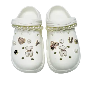 14pcs White Bear Cute Shoe Charms For Women Fashion Jewelry DIY Accessories 12mm Buckle Soft PVC Hard Resin Shoe Decoration For Sandals Beach Shoes Gift Chain Design Flower