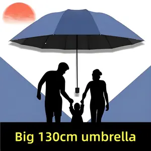 130cm Large Size Foldable Strong Windproof Travel Umbrella, 3 Fold Manual Rain Storm Umbrella for Daily Use, Family Big Paraguas