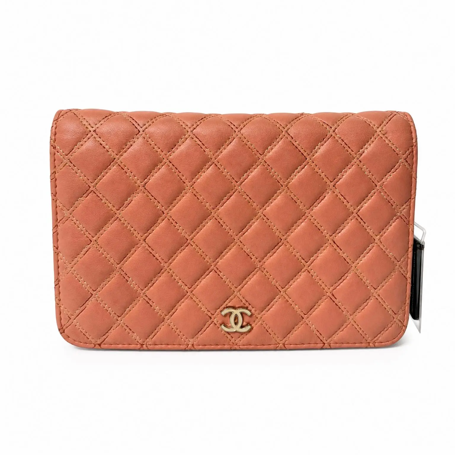 Pre-owned CHANEL X Clutches & Wristlets Lambskin Quilted Wallet on Chain WOC Salmon Pink
