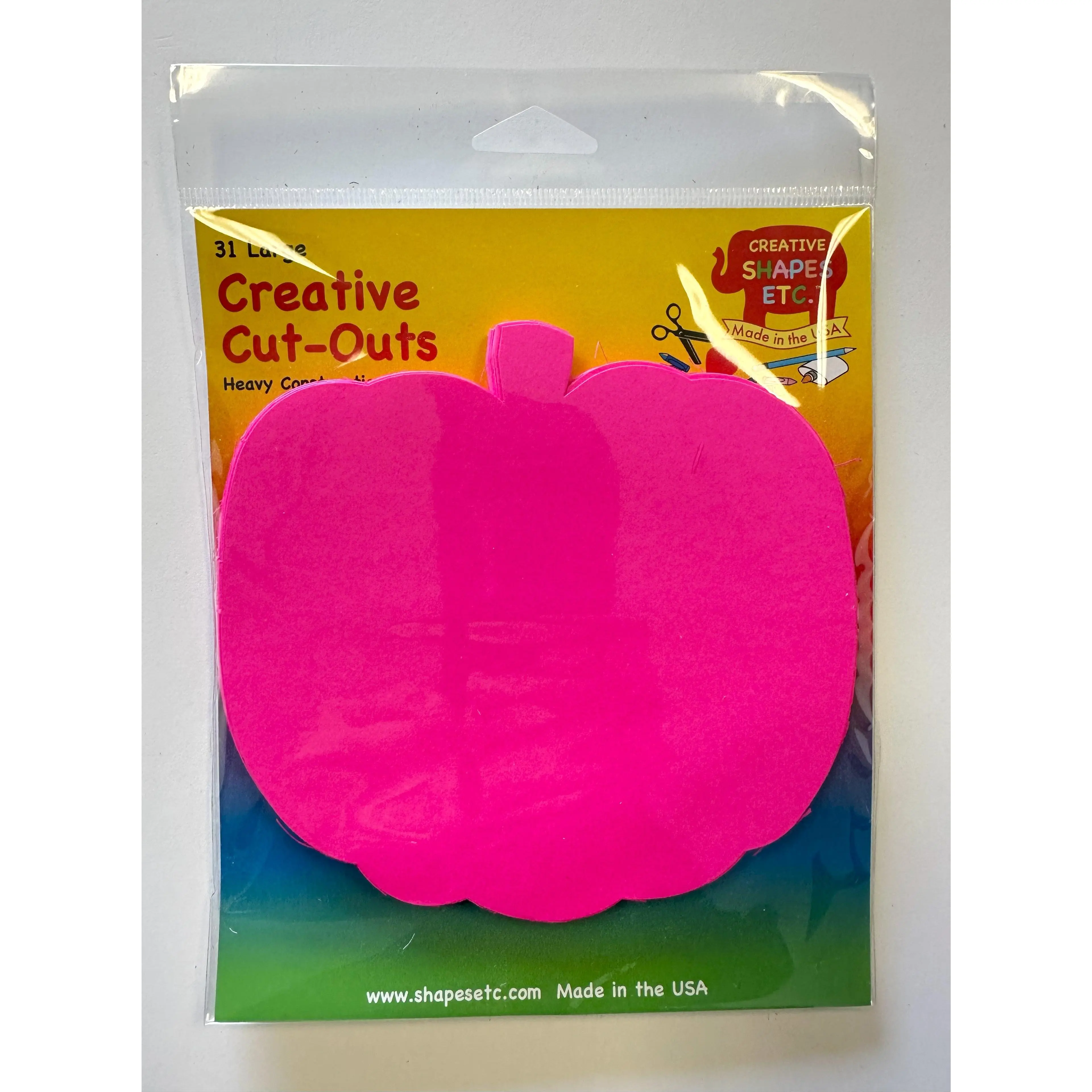 SHAPES ETC. Bright Neon Pink-O-Ween Pumpkin Large Cardstock Cutouts, 5.5in x 5.5in Single Color Art Supplies for Decoration