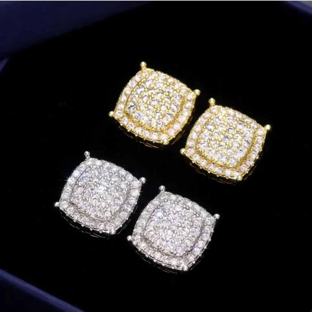 【2026 TREND ALERT】Hip Hop Oversized 12mm Full Pavé Stud Earrings | Micro Pave AAA Zircon | Luxury Geometric Square | Unisex Jewelry for Men & Women