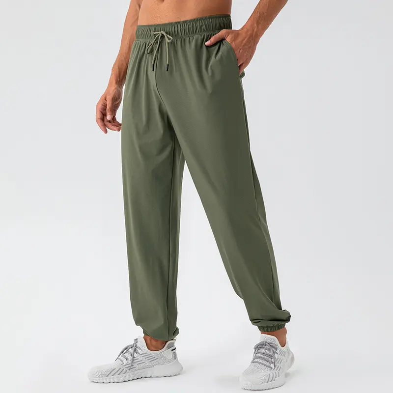 Men's Army Green Nylon Spandex Track Pants Quick-drying Below the Ankle Fitted Sports & Leisure Minimalist Plain Style All Seasons
