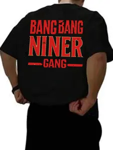 "bang Bang Niner Gang" Olive Fan Print T-Shirt, Menswear, Soft Casual Home Wear, 49ers Team Spirit Top, Game Day & Home Tee, Streetwear