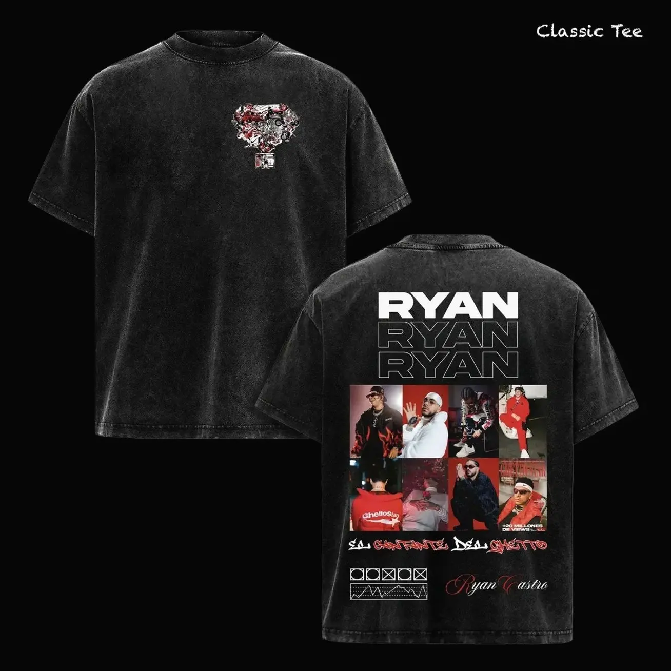 Ryan Castro Ghetto Star Shirt – Ryan Castro Reggaeton Latin Trap Artist Graphic Tee, El Cantante Del Ghetto Album Style Print, Double Sided Vintage Acid Washed Oversized T Shirt, Heavyweight Cotton Unisex Streetwear, Music Merch Gift for Fans 516