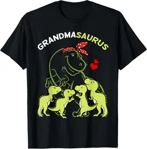 Grandmasaurus Grandma 4 Kids Dinosaur Comfortable Cotton T-Shirt for Mom and Grandma