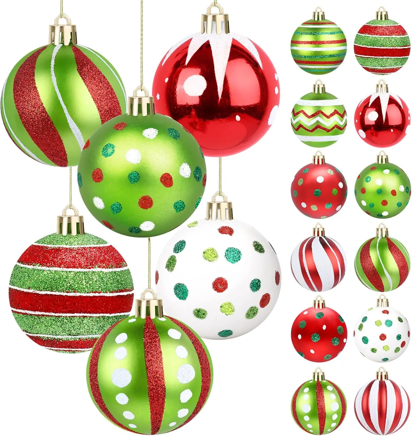 30 Pcs Christmas Ball Ornaments, 2.36 Inch Red & Green Christmas Tree Ornaments Set, Xmas Tree Decorations Balls, Hanging Ornament for Home Holiday Decor