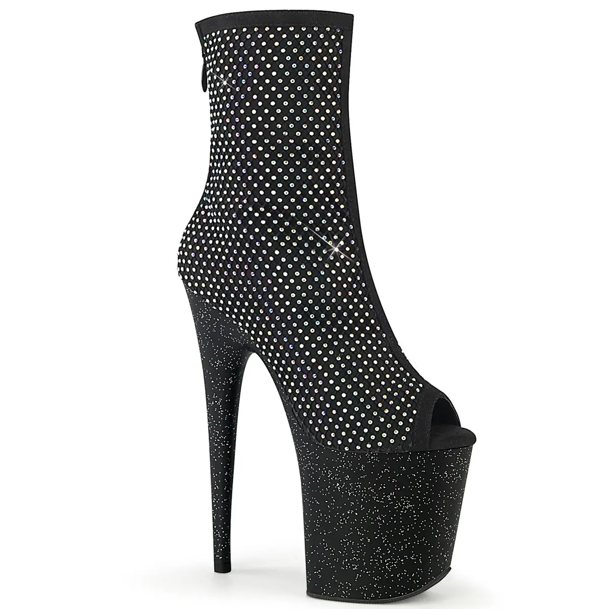 Women's Fabric-Rhinestone Mesh Ankle Boots, Peep Toe Dress Footwear with 8-Inch High Heel, 4-Inch Platform & Back Zip, 8 Inch Heel