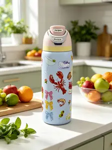 Light Blue Seafood Cocktail Pattern Leakproof Owala  32oz Travel Tumbler Bottle Drinkware Water Bottles Water Bottles Mug Cup Washable Reusable Portable Bottled