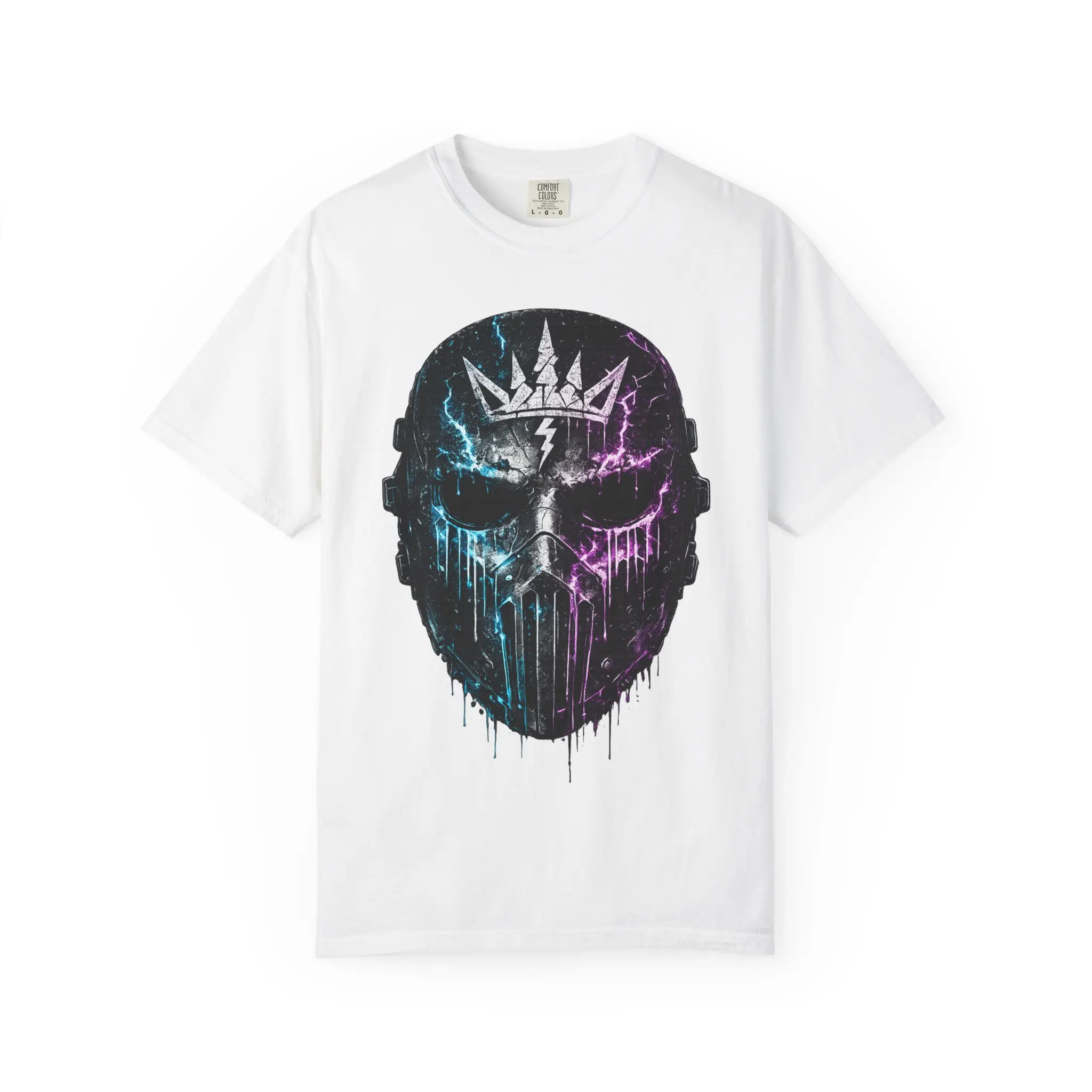 Neon Crown Skull Mask T-Shirt | Drip Paint Grunge Skull Tee